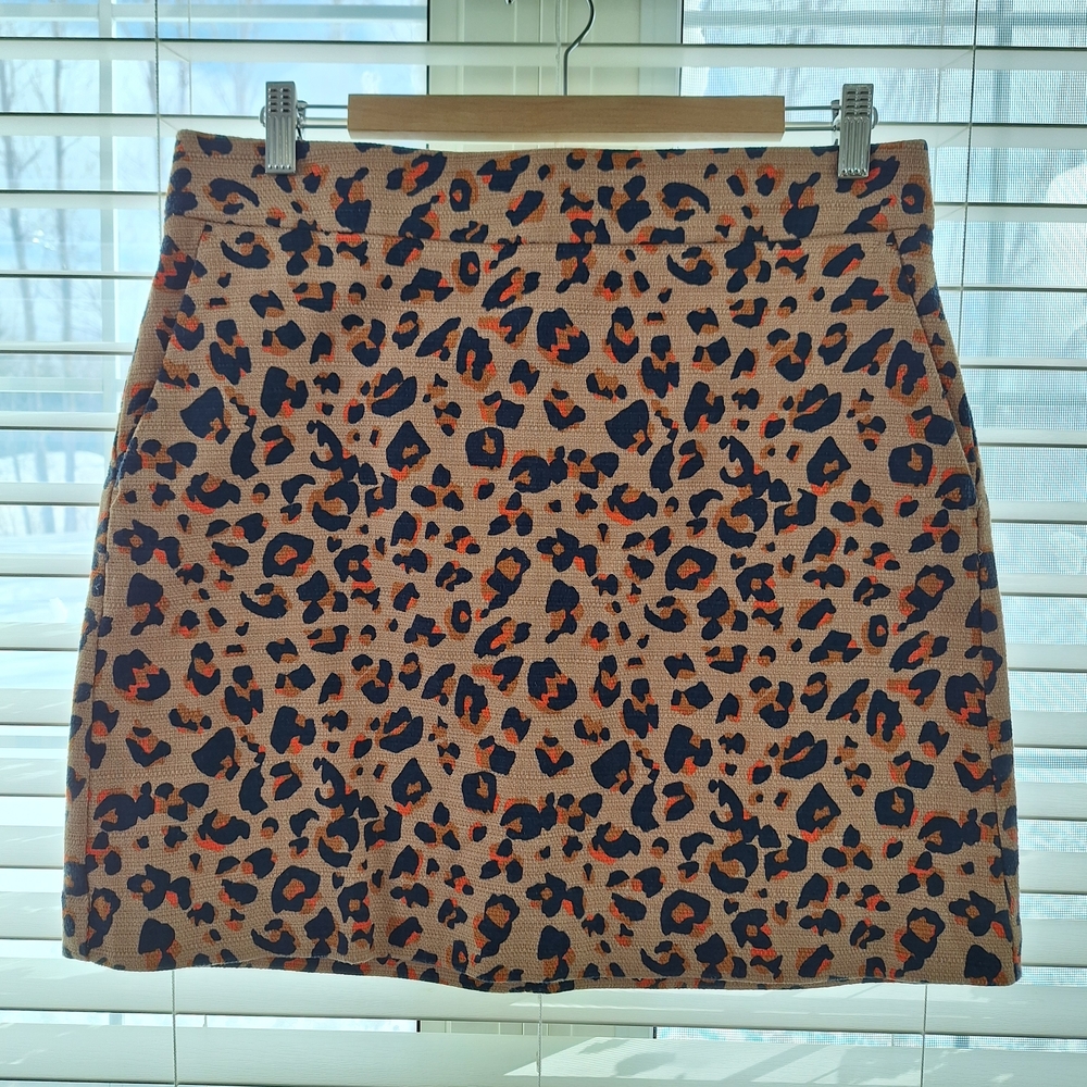 LOFT Leopard Print Mini Skirt in Tan and Navy and Orange